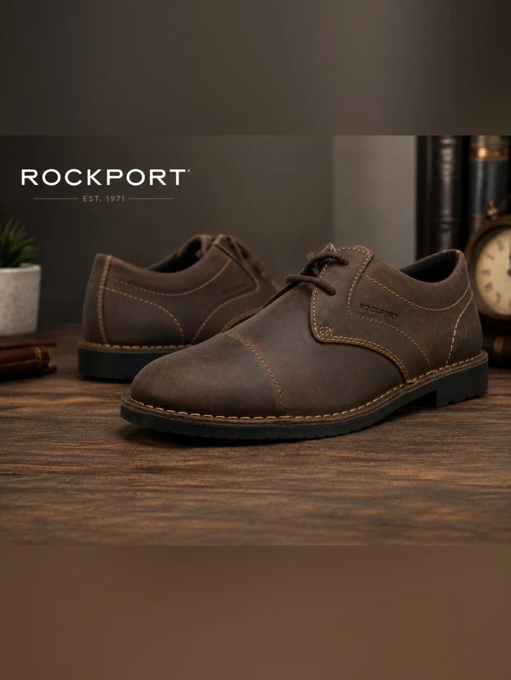 Rockport Men’s Urban Edge Captoe Oxford Dark Brown Leather Shoes NIB
